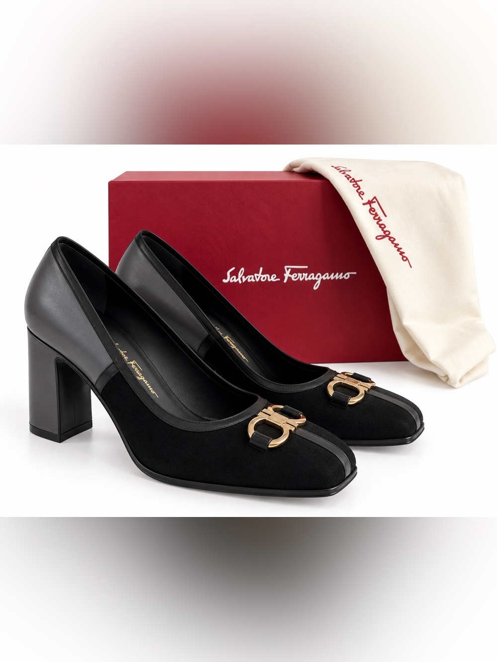 Salvatore Ferragamo Comiso 85 Leather & Suede Block Heels